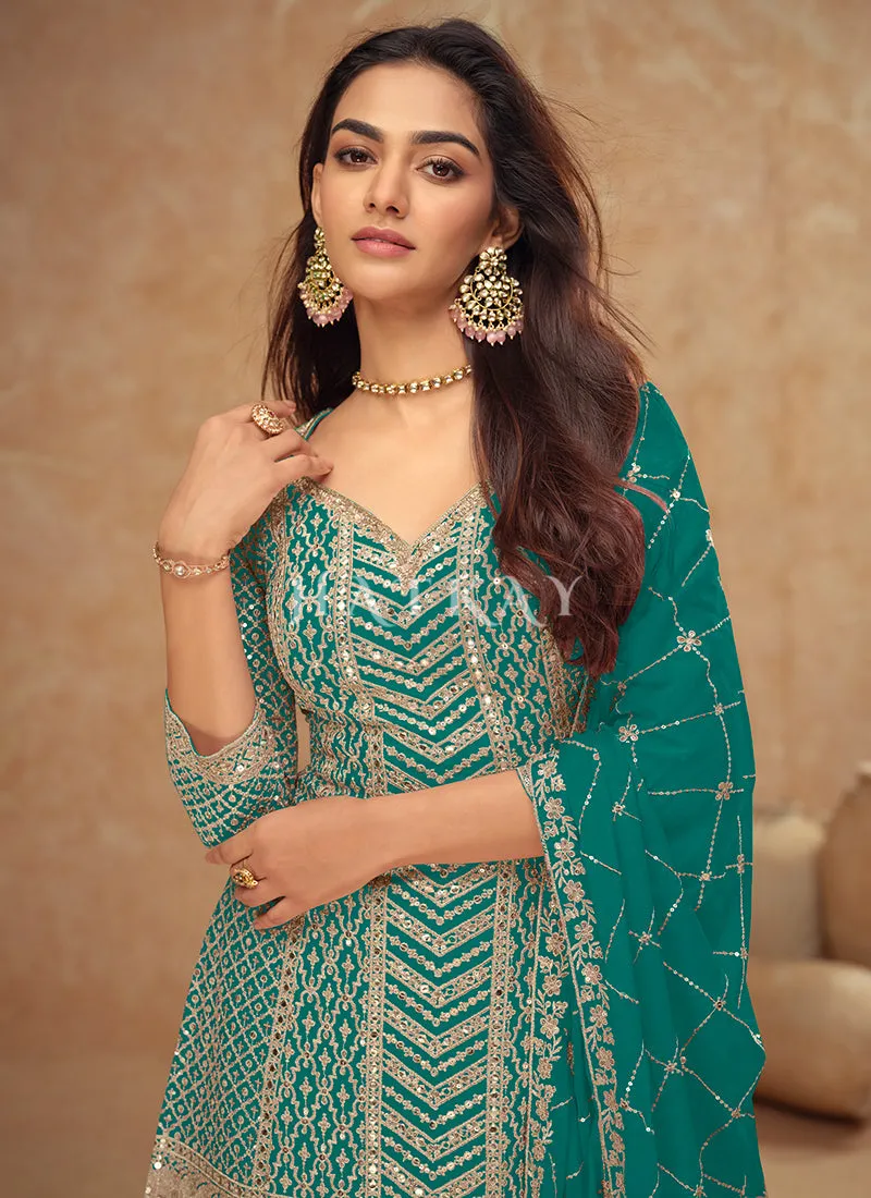 Turquoise Pakistani Sharara Suit