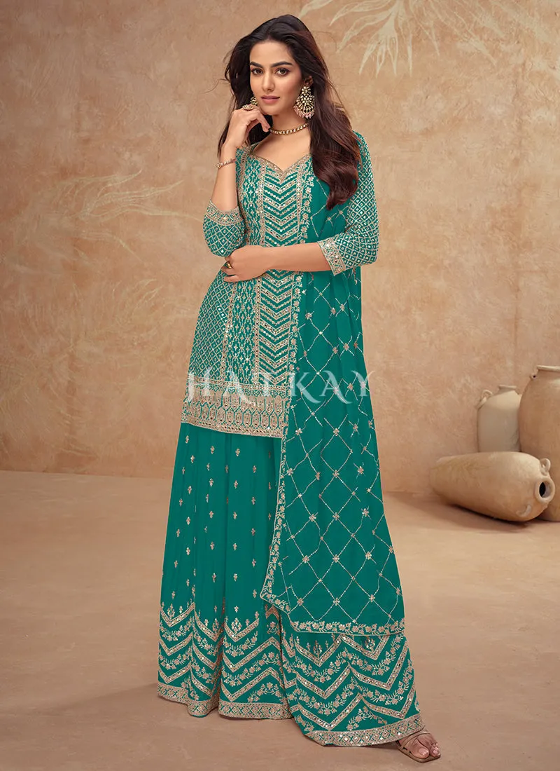 Turquoise Pakistani Sharara Suit