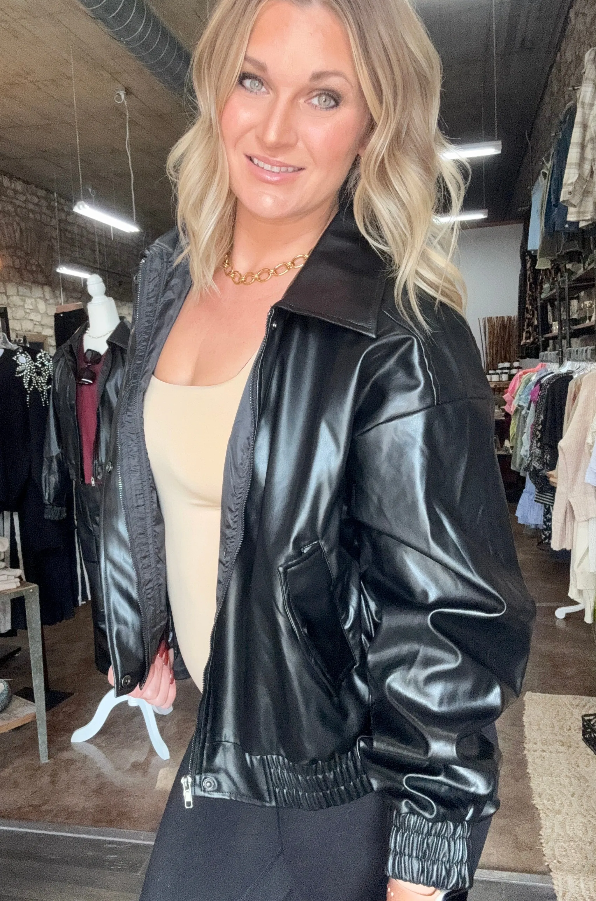 Vegan Leather Bomber Jacket