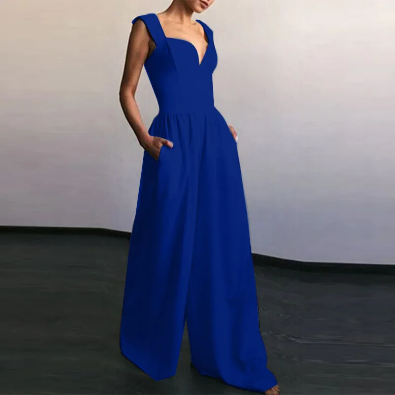 Wide Leg V Neck Elegant Jumpsuit