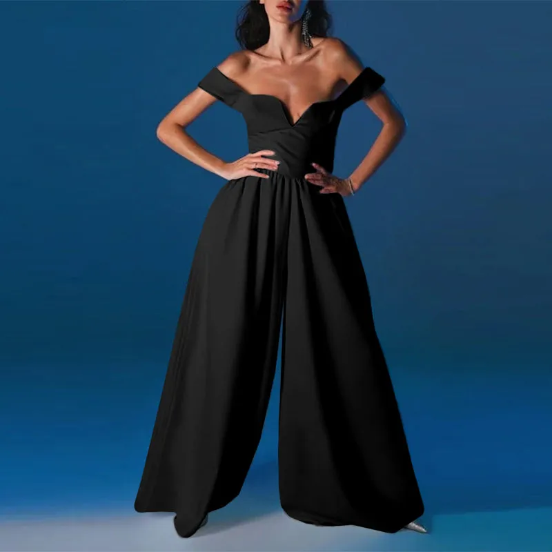 Wide Leg V Neck Elegant Jumpsuit