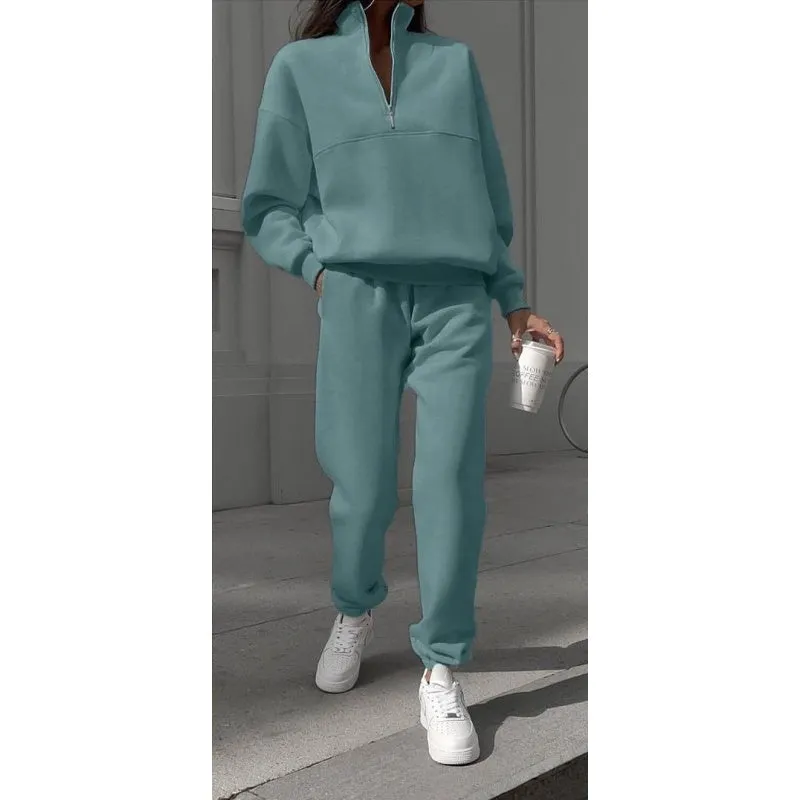 Women's Half-Zip Long Sleeve Top and Sweatpants 2-Piece Set