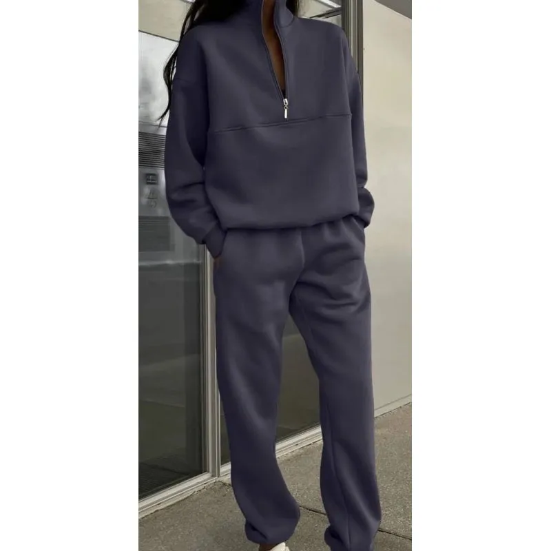 Women's Half-Zip Long Sleeve Top and Sweatpants 2-Piece Set