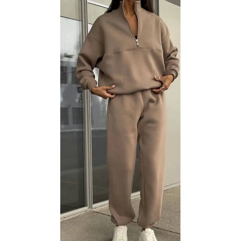 Women's Half-Zip Long Sleeve Top and Sweatpants 2-Piece Set