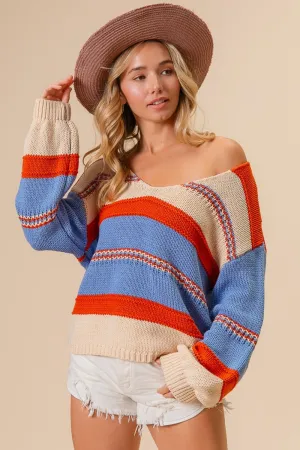 Zuri Multi Color Stripe Scoop Neck Sweater