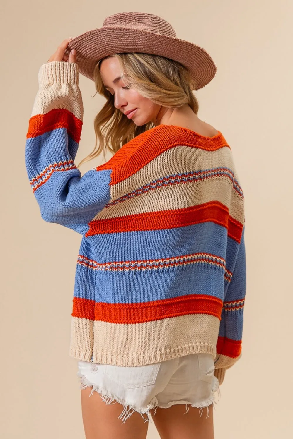 Zuri Multi Color Stripe Scoop Neck Sweater